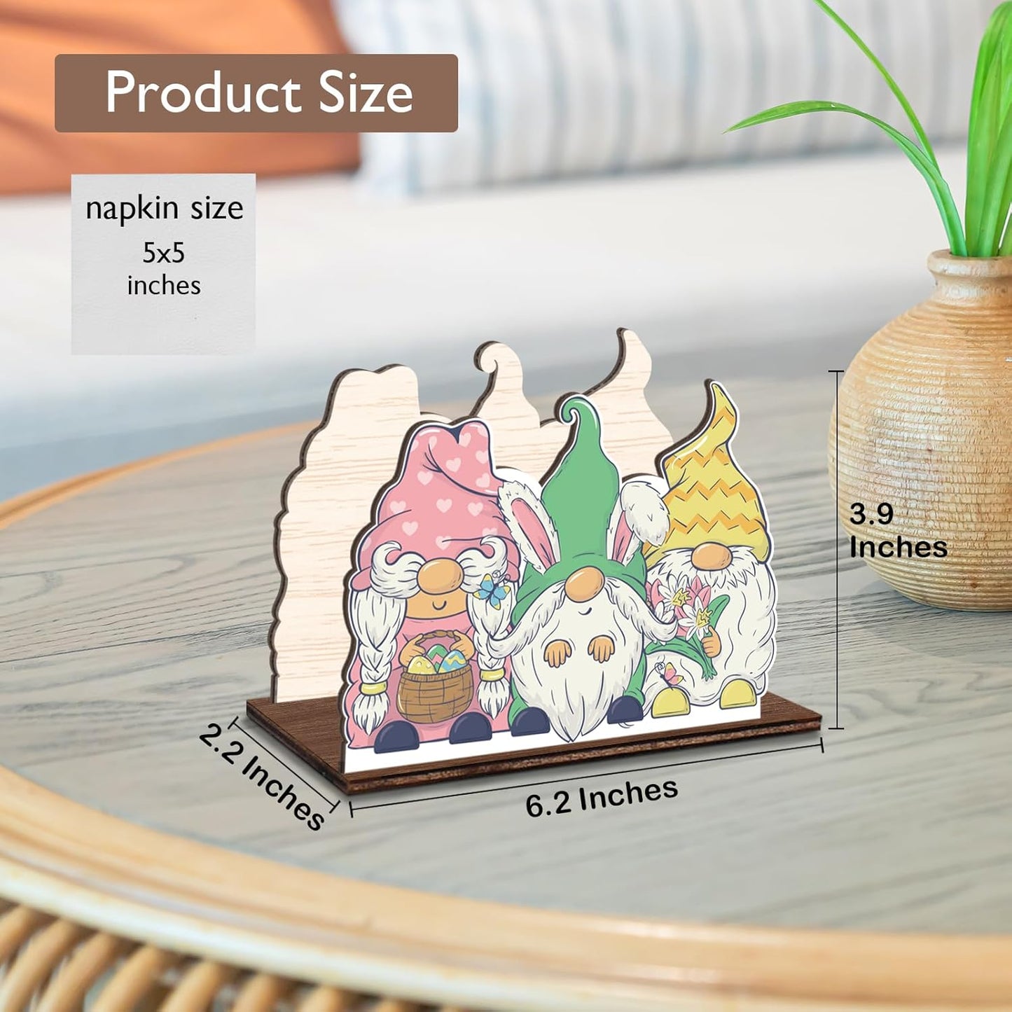Servilletero Pascua gnomos madera decoración mesa