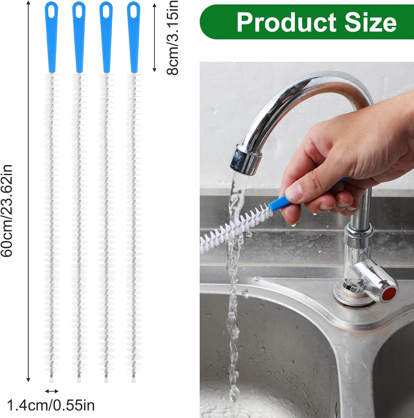 4 Cepillos Limpieza Drenaje 23.6pulg Cerda Nailon Resistente