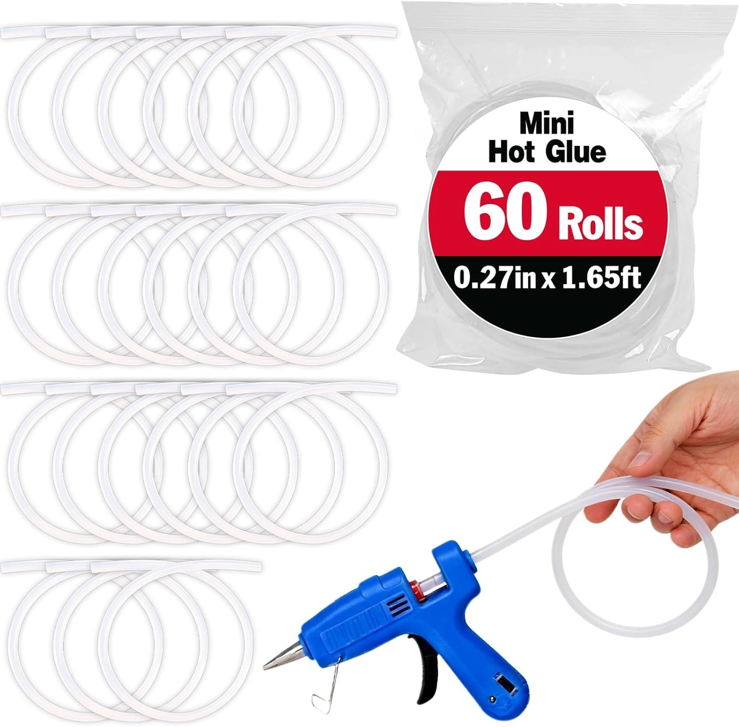 Pack 60 rollos pegamento caliente 1.65ftx0.27pulg