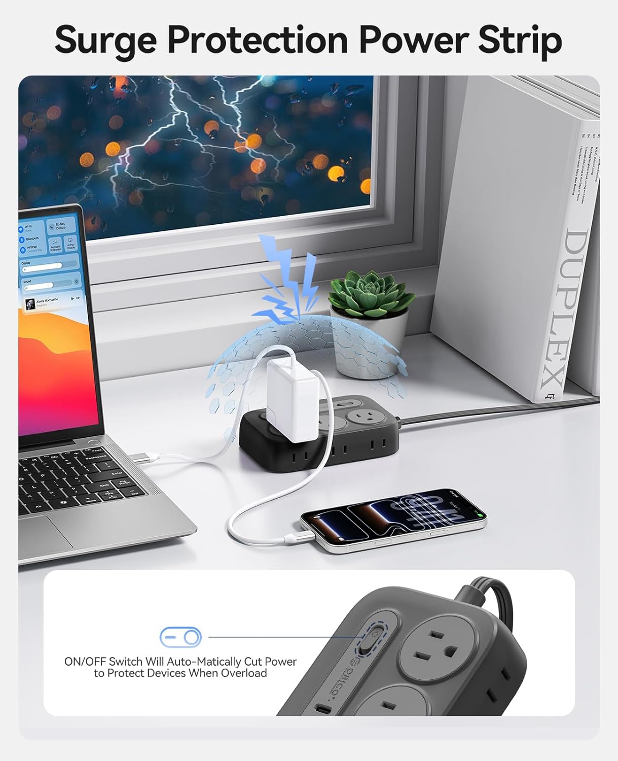 Regleta sobretensiones con 6 salidas CA y 4 puertos USB-C