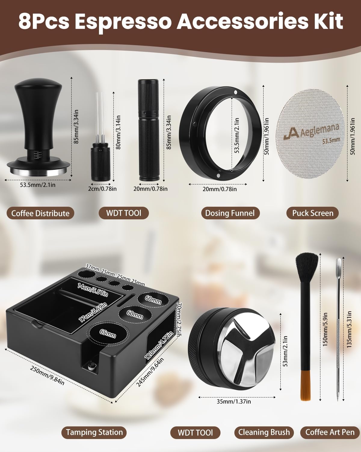 Kit 8 accesorios expreso con distribuidor café y herramientas