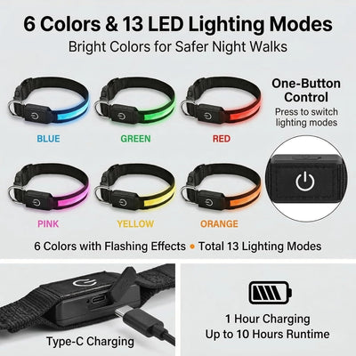 Collar perro LED recargable 6 colores 13 modos