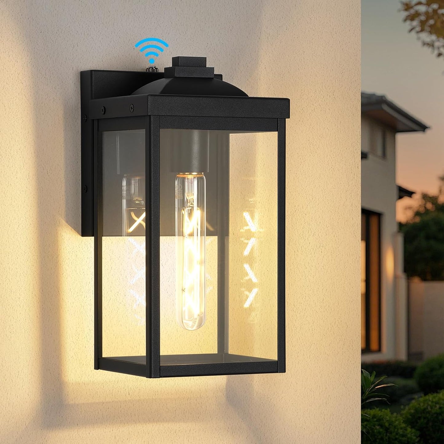 Lámpara pared exterior sensor luz porche negro vidrio