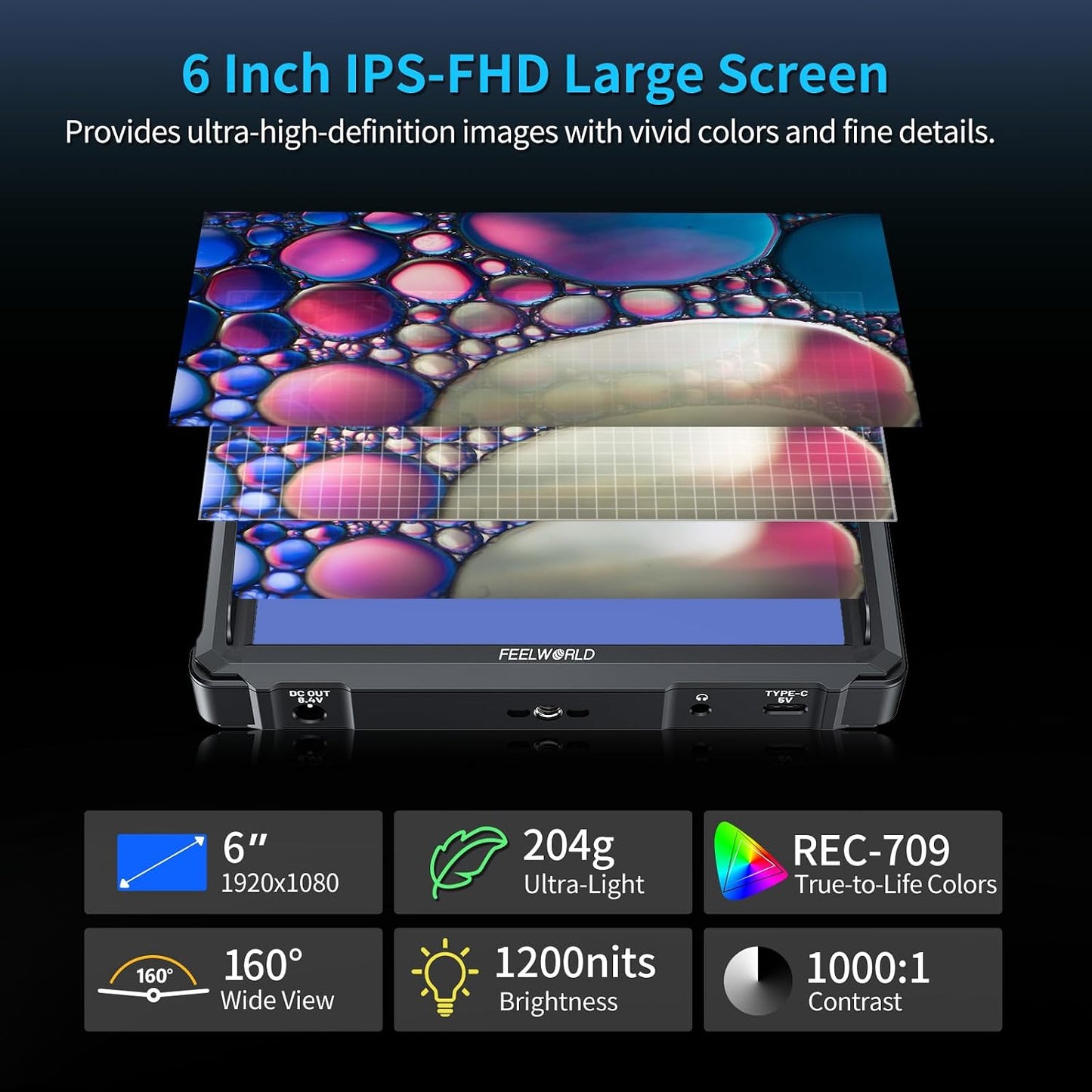 Monitor 6pulg 4K 1200nit HDMI forma onda LUT 3D