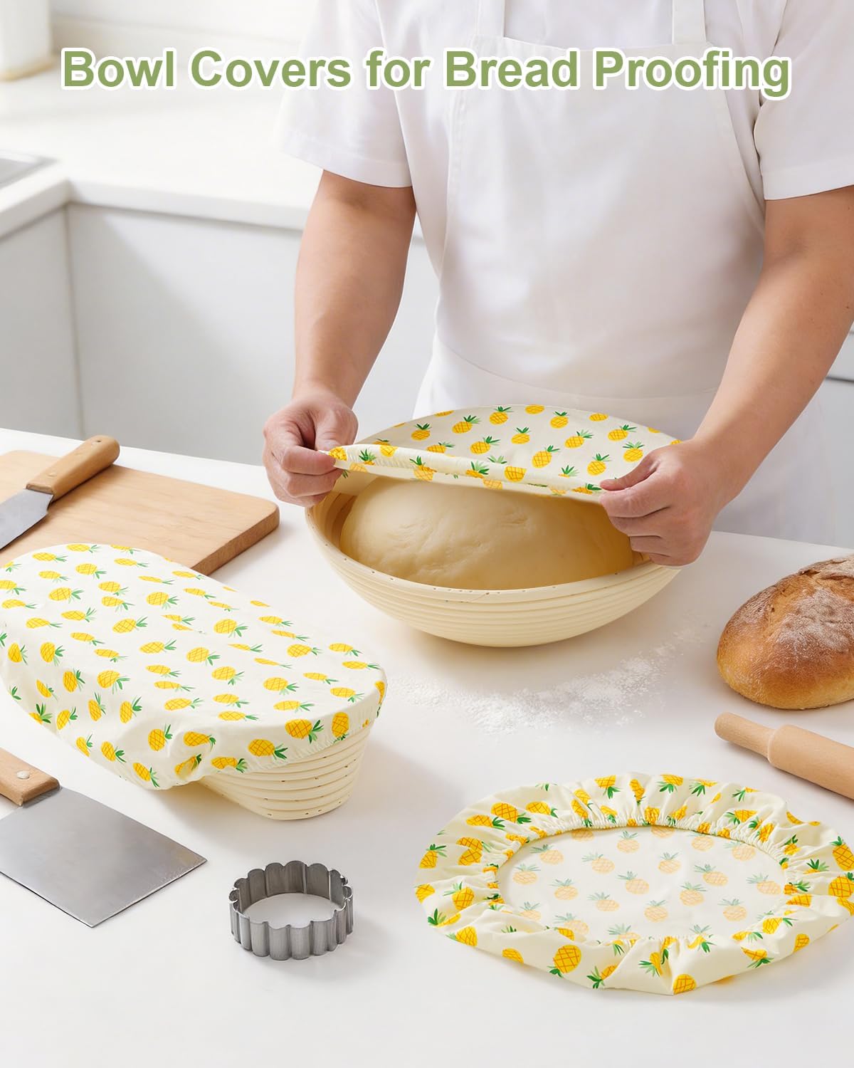 Tapas reutilizables para pan de 14" con borde elástico de algodón 100%