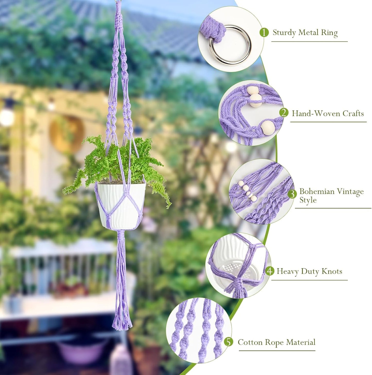 3 Pzas Perchas Macramé Cuerda Algodón Soporte Plantas