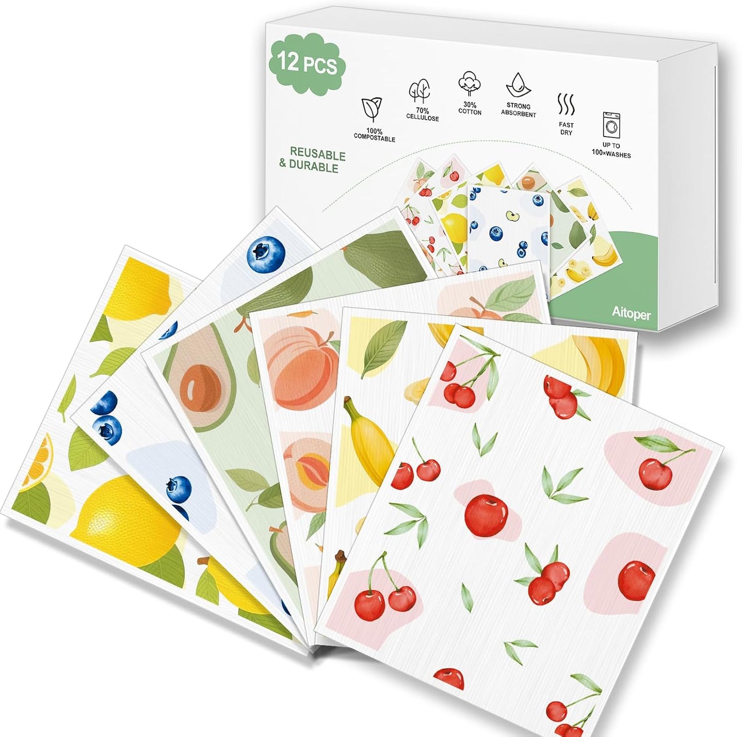 Paños de cocina suecos reutilizables 12 piezas sin olor de secado rápido