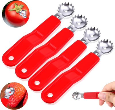 4 herramientas de descorazonador de tomate y removedor de tallo de fresa de acero inoxidable