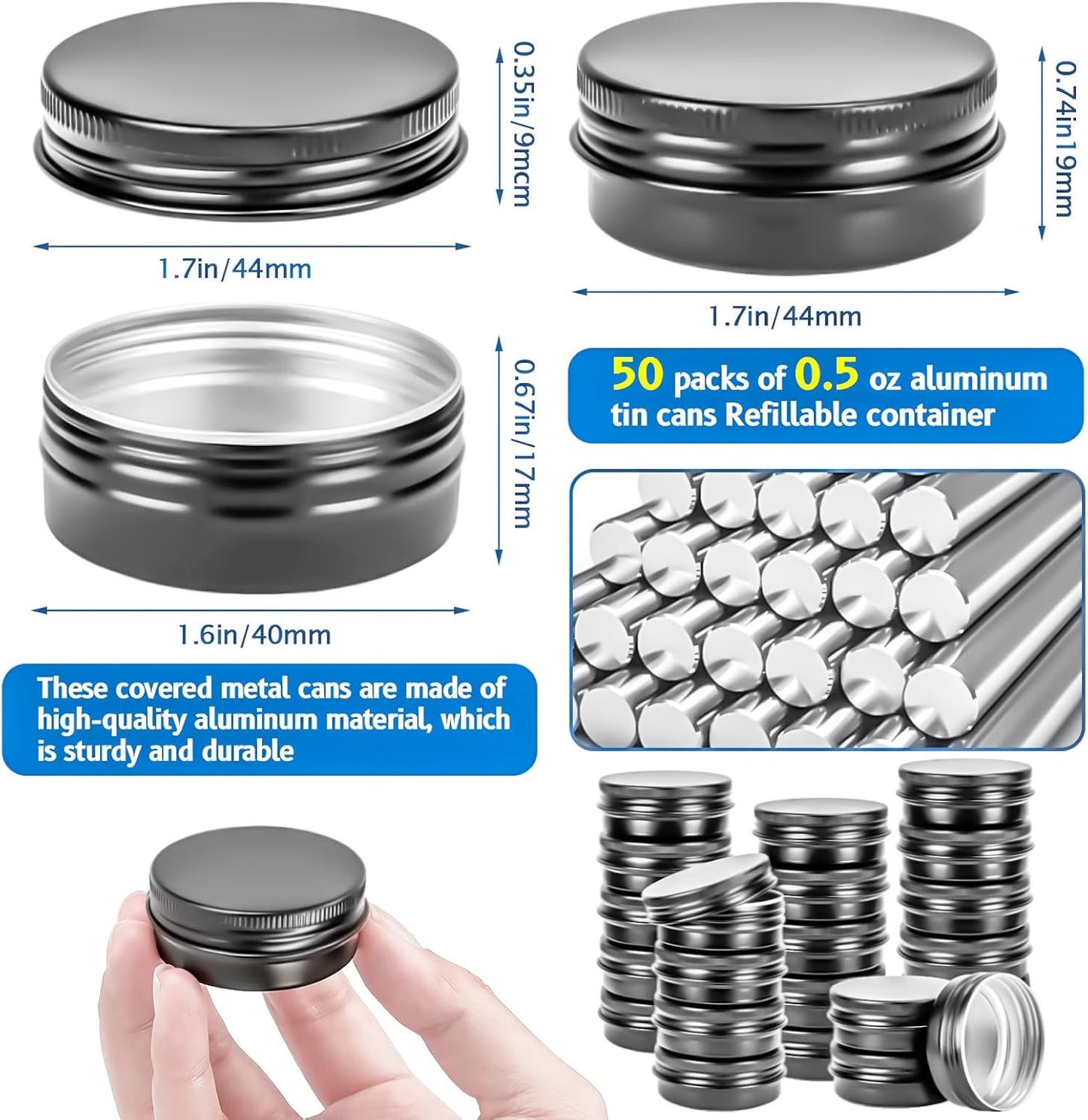 50 Latas Aluminio 0.5oz con Tapa para Loción Barba