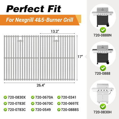 Rejillas cocina acero inox 17pulg para Nexgrill 720-0830H 2uds