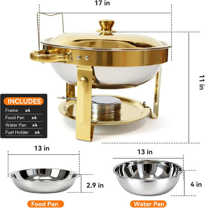 Set 4 Platos Rozamiento Oro 6qt Con Tapa Acero Inox 304 Bufé