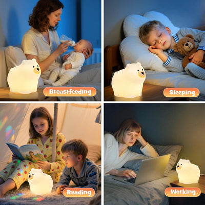 Luz Nocturna Oso Polar Recargable RGB 3 Brillos Silicón Dormitorio