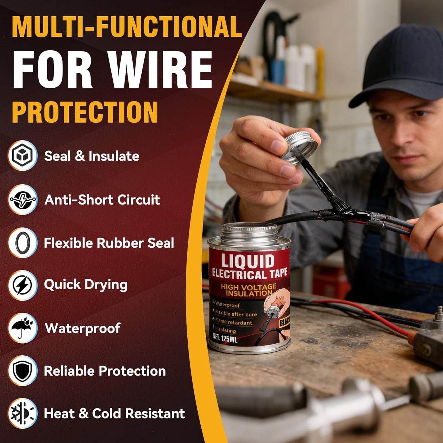 Cinta electrica liquida negra aislamiento cable impermeable