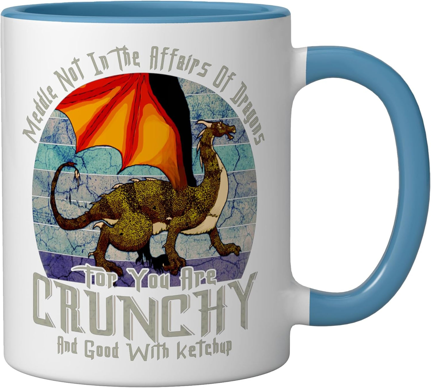 Taza cerámica humorística de dragones azul/blanco