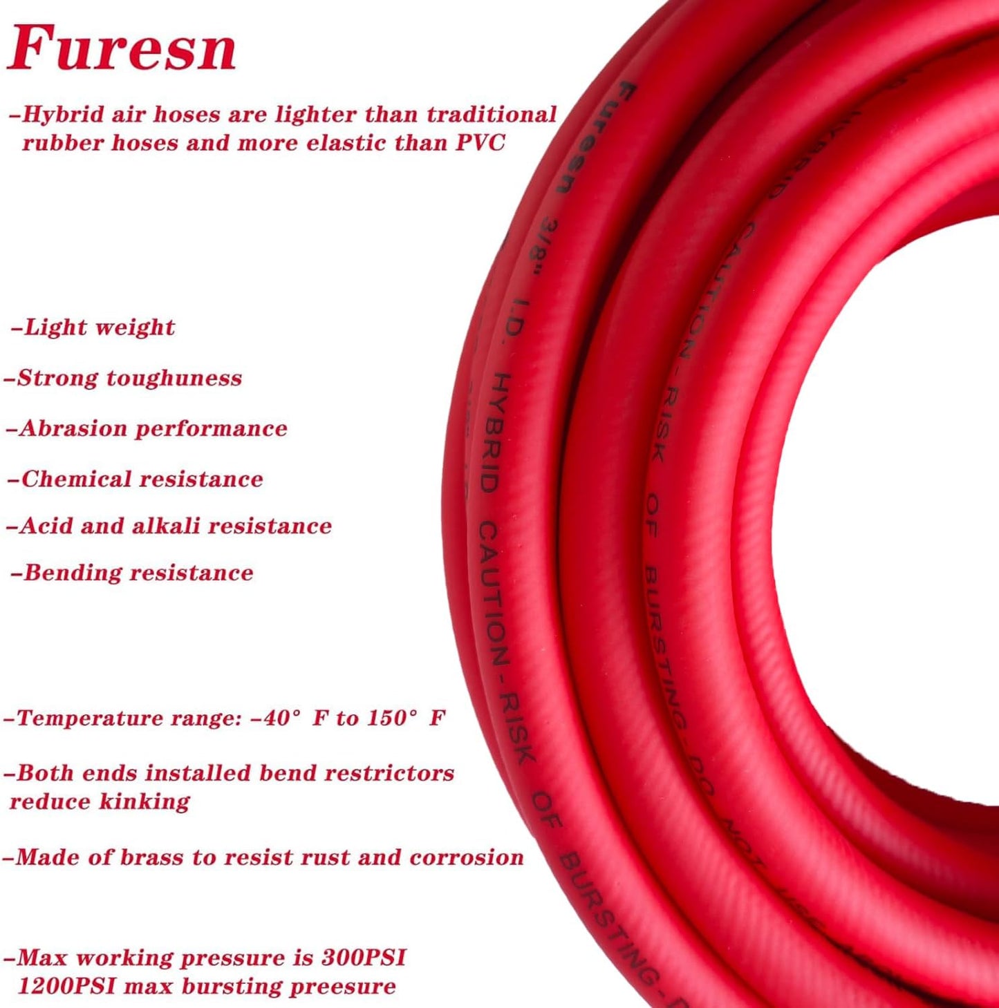 Manguera aire 3/8x50ft 300PSI híbrida doble 1/4MNPT