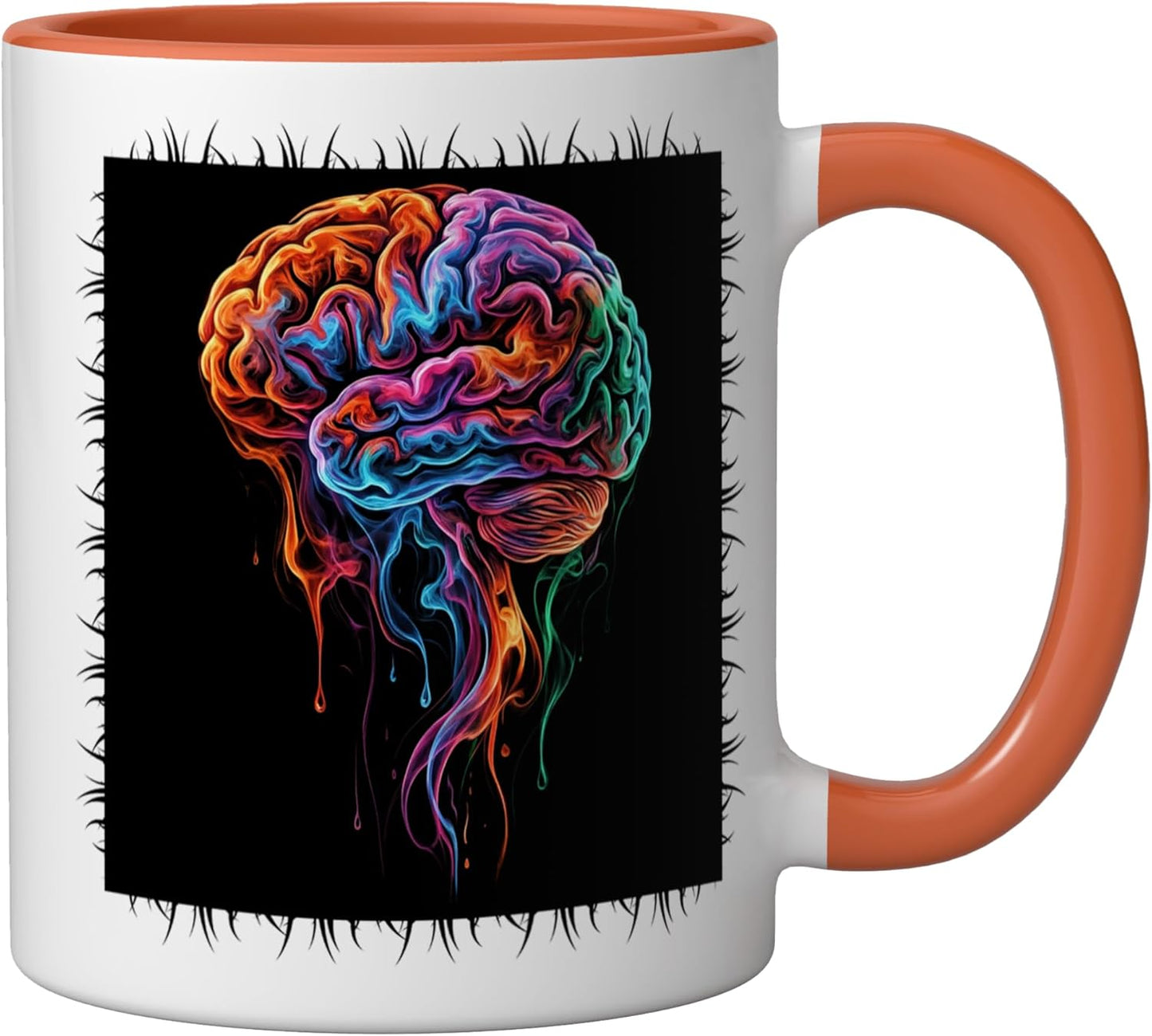 Taza Cerámica Arte Abstracto Anatomía Cerebro Naranja/Blanco