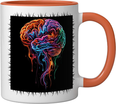 Taza Cerámica Arte Abstracto Anatomía Cerebro Naranja/Blanco