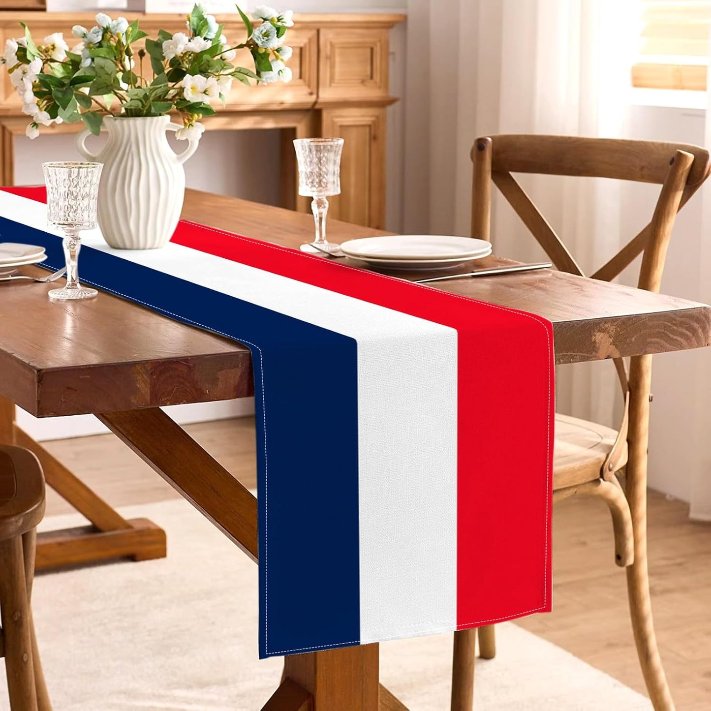 Camino de mesa con bandera de Francia decoración patriótica para comedor
