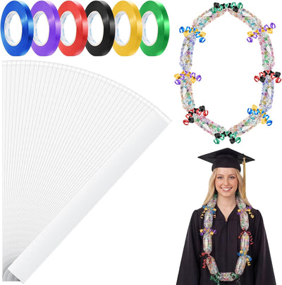 Kit de 60 piezas tubos transparentes polietileno para coronas de caramelos y cinta de 6 colores para embalaje