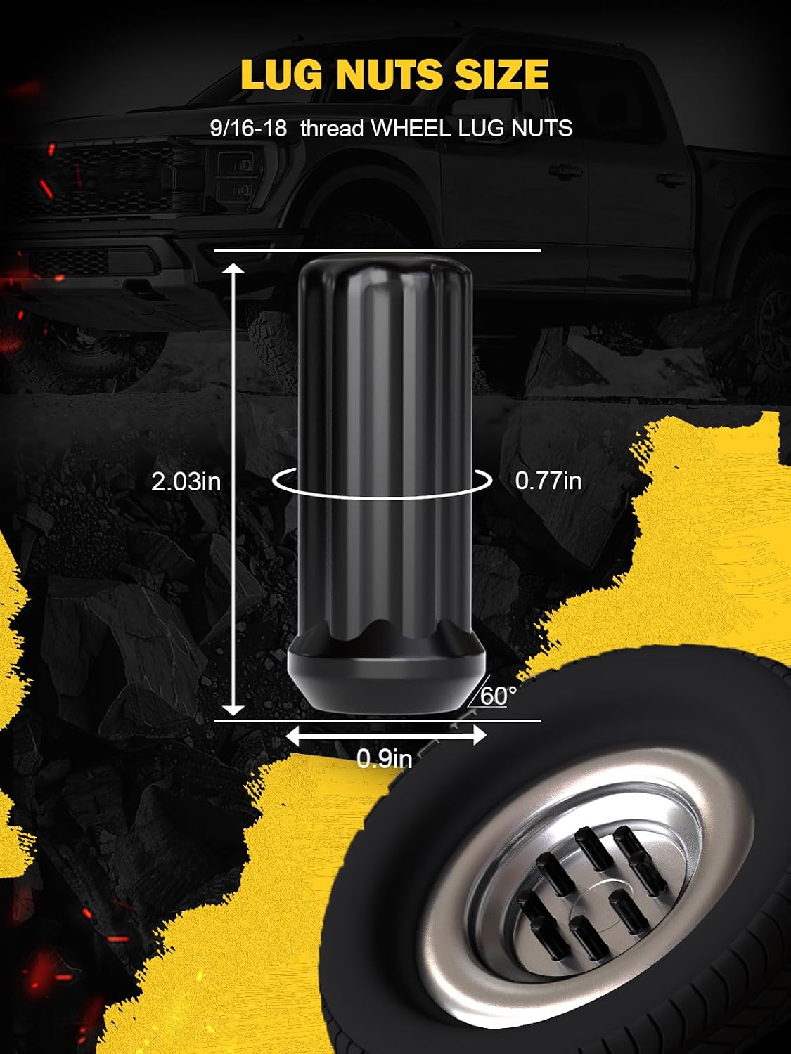 32 Tuercas Estriadas 9/16-18 Altura 2" Comp Ford Ram