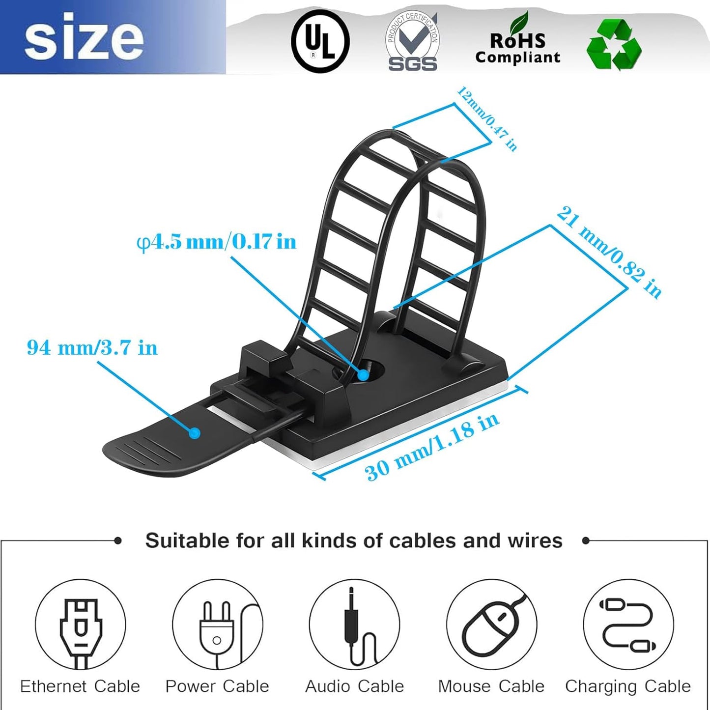 Clips adhesivos ajustables 3M para organizar cables 50uds negro