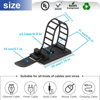 Clips adhesivos ajustables 3M para organizar cables 50uds negro