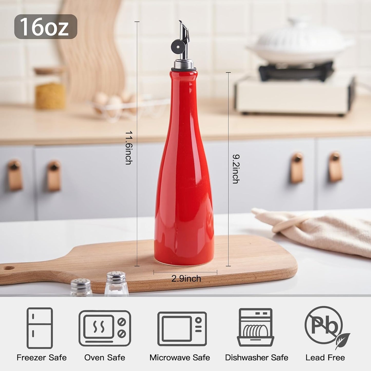 Botella dispensadora de aceite de oliva cerámica 16 oz con boquilla de gravedad