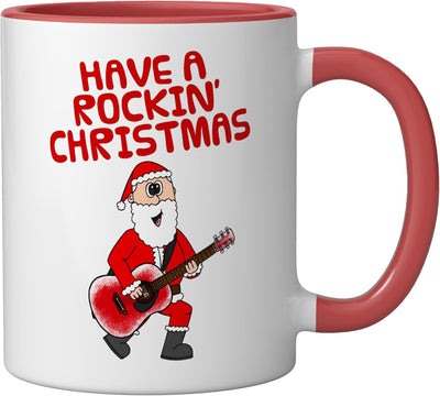 Taza cerámica de navidad para profesor de guitarra acústica roja/blanca