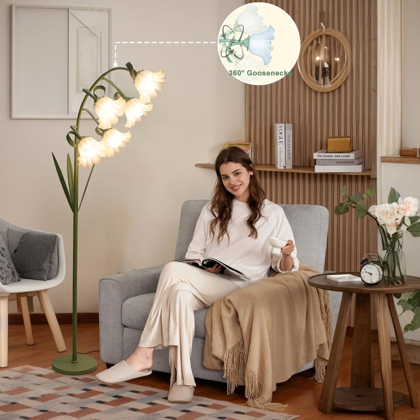 Lámpara pie floral verde 5 LED E26 3 modos interruptor