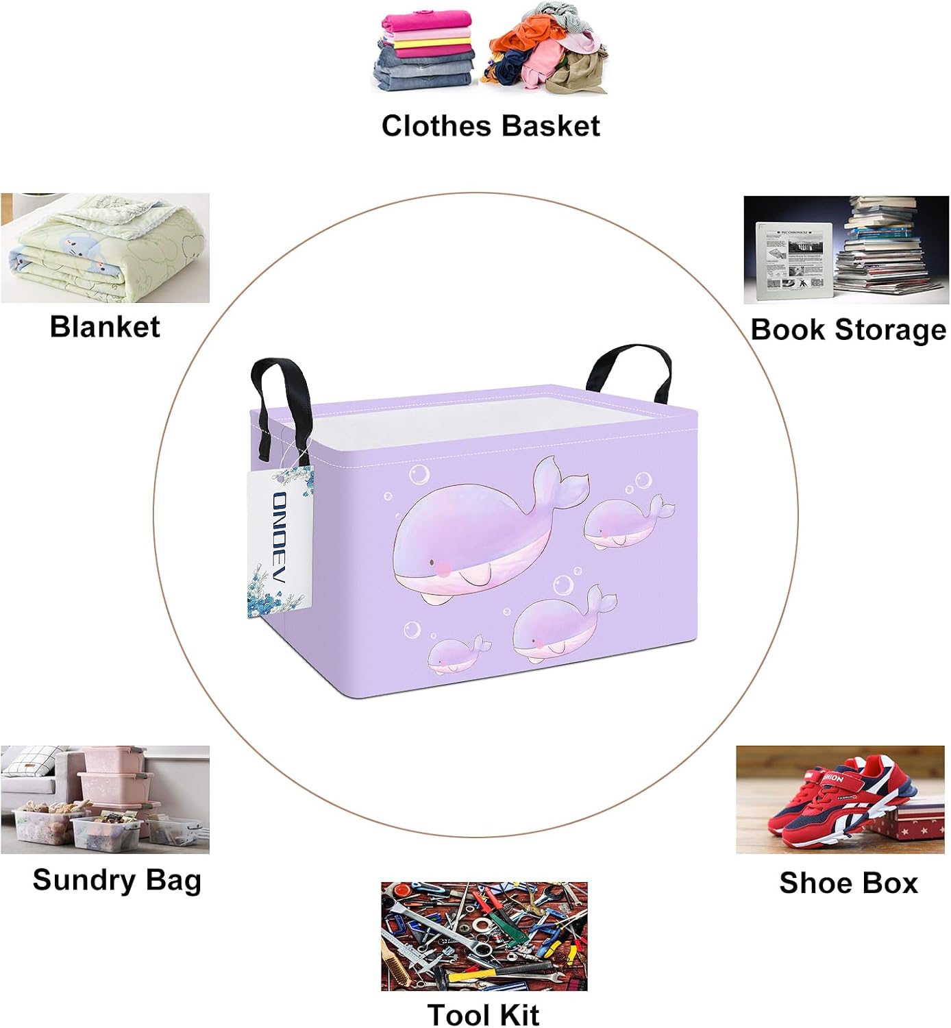 Cesta rectangular para ropa sucia niños impermeable morado