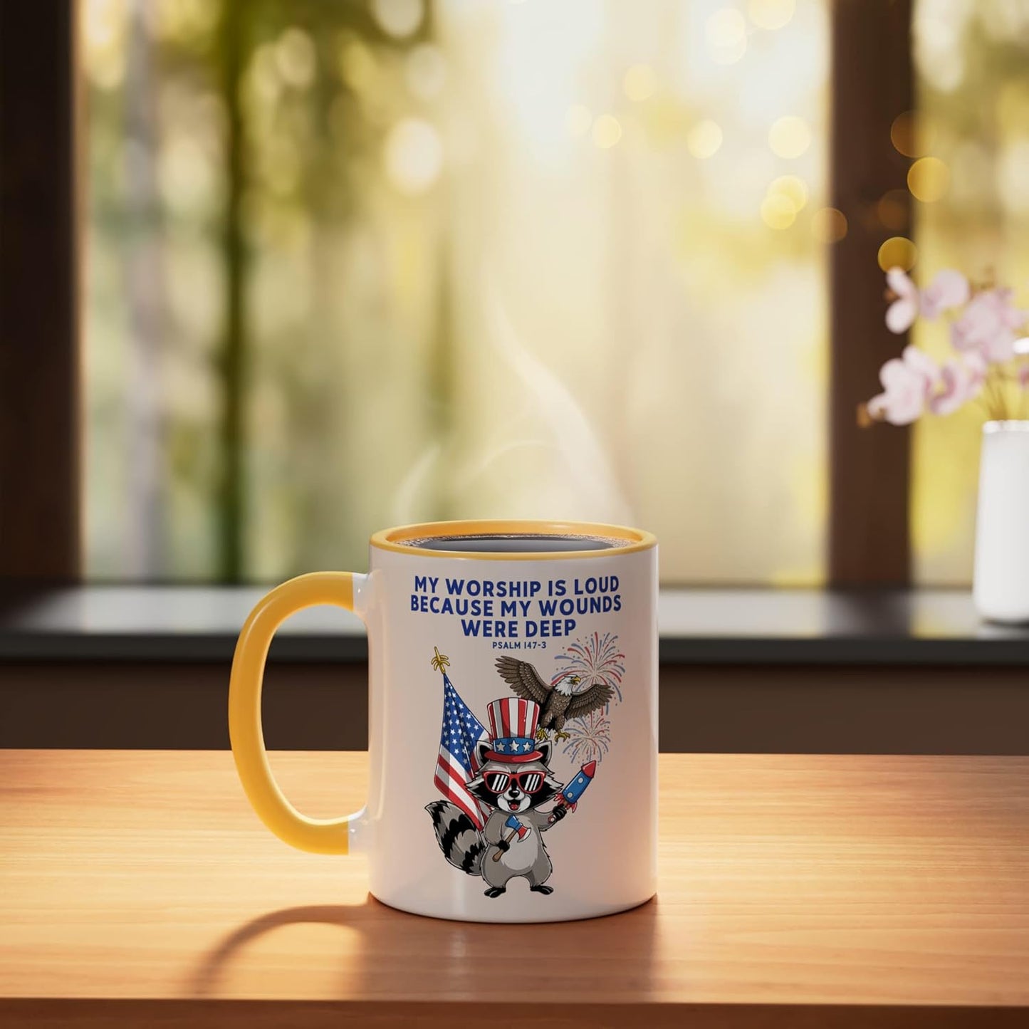 Taza Cerámica Psalmo 147:3 Amarillo/Blanco