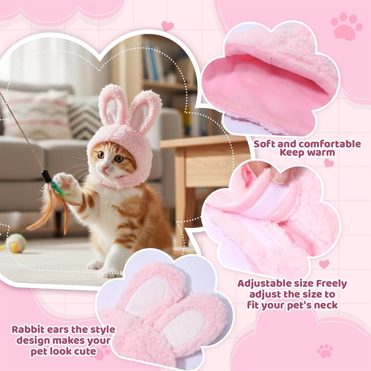 Disfraz conejo suave para gatos y perros pequeños rosa