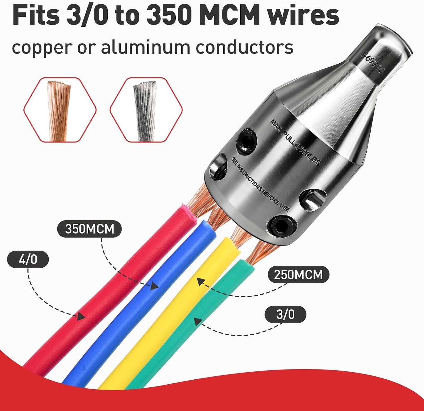 Herramienta fijación cable eléctrico resistente 4000lb