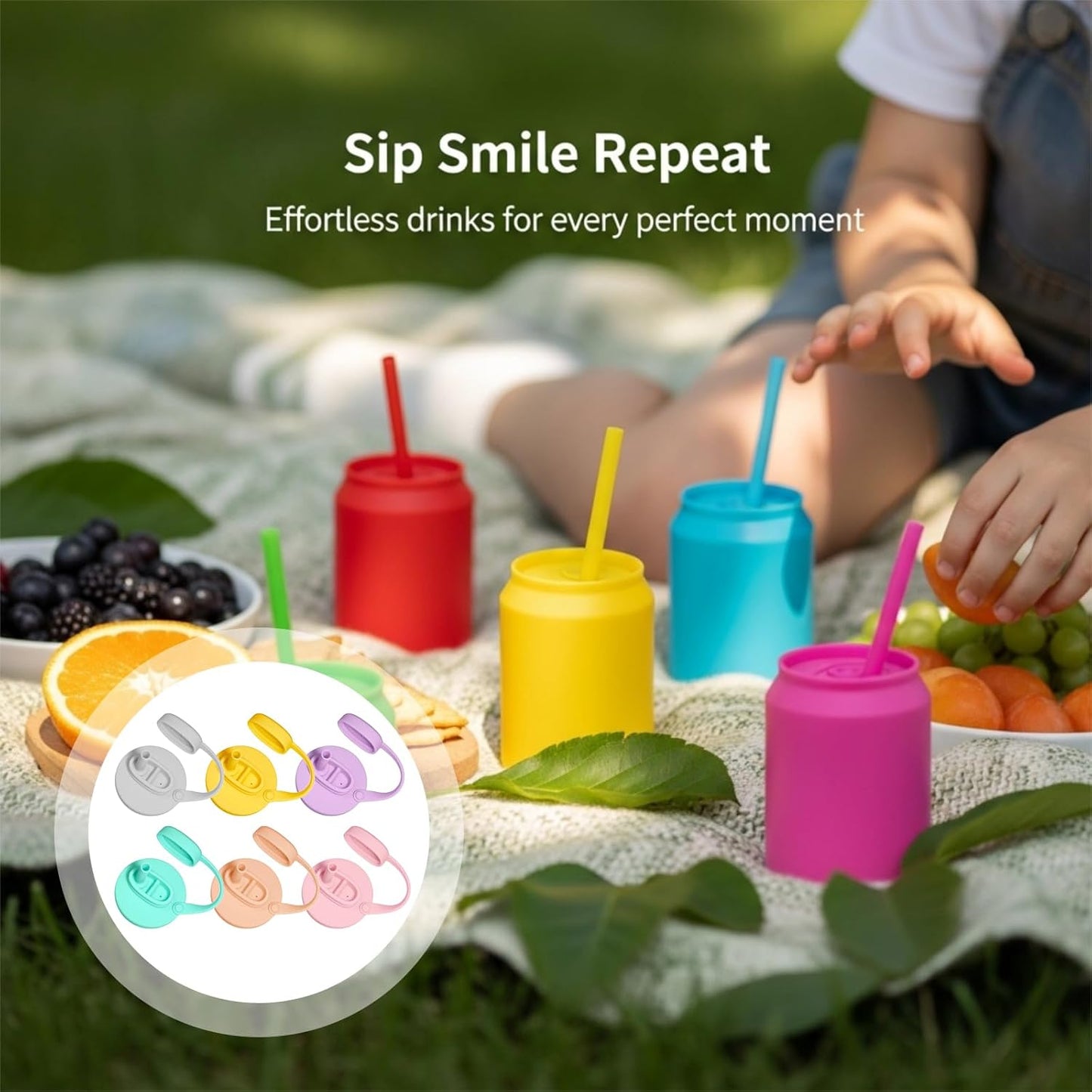 6 Tapas Silicona Pajilla Sellado Hermético 12-16oz Multicolor