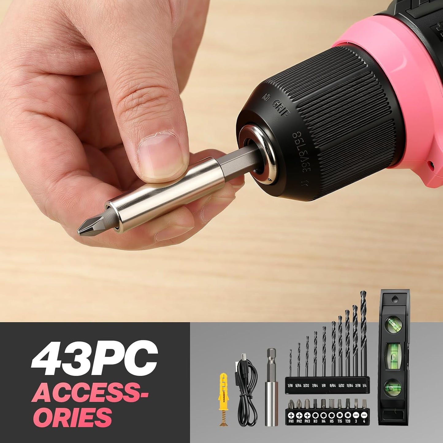 Taladro inalámbrico 8V con 43 accesorios LED tipo C