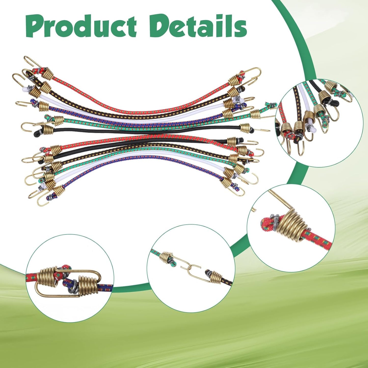 Cordón bungee ajustable 10 pulg con gancho multicolor 12 pzas