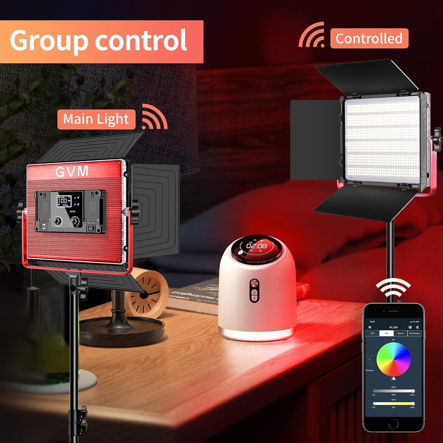 Luz LED RGB para video con control app 1200D