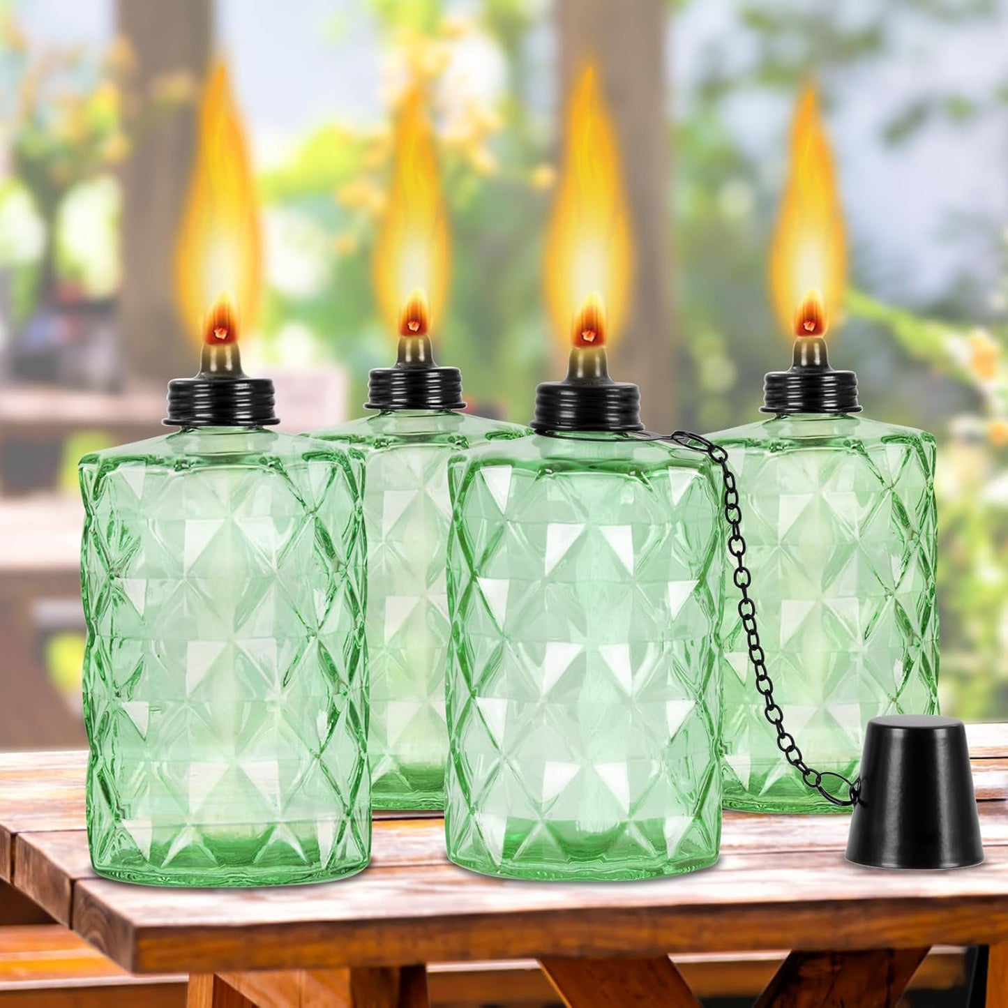 Antorcha cristal patio fiesta Luau recipiente 12oz con mechas