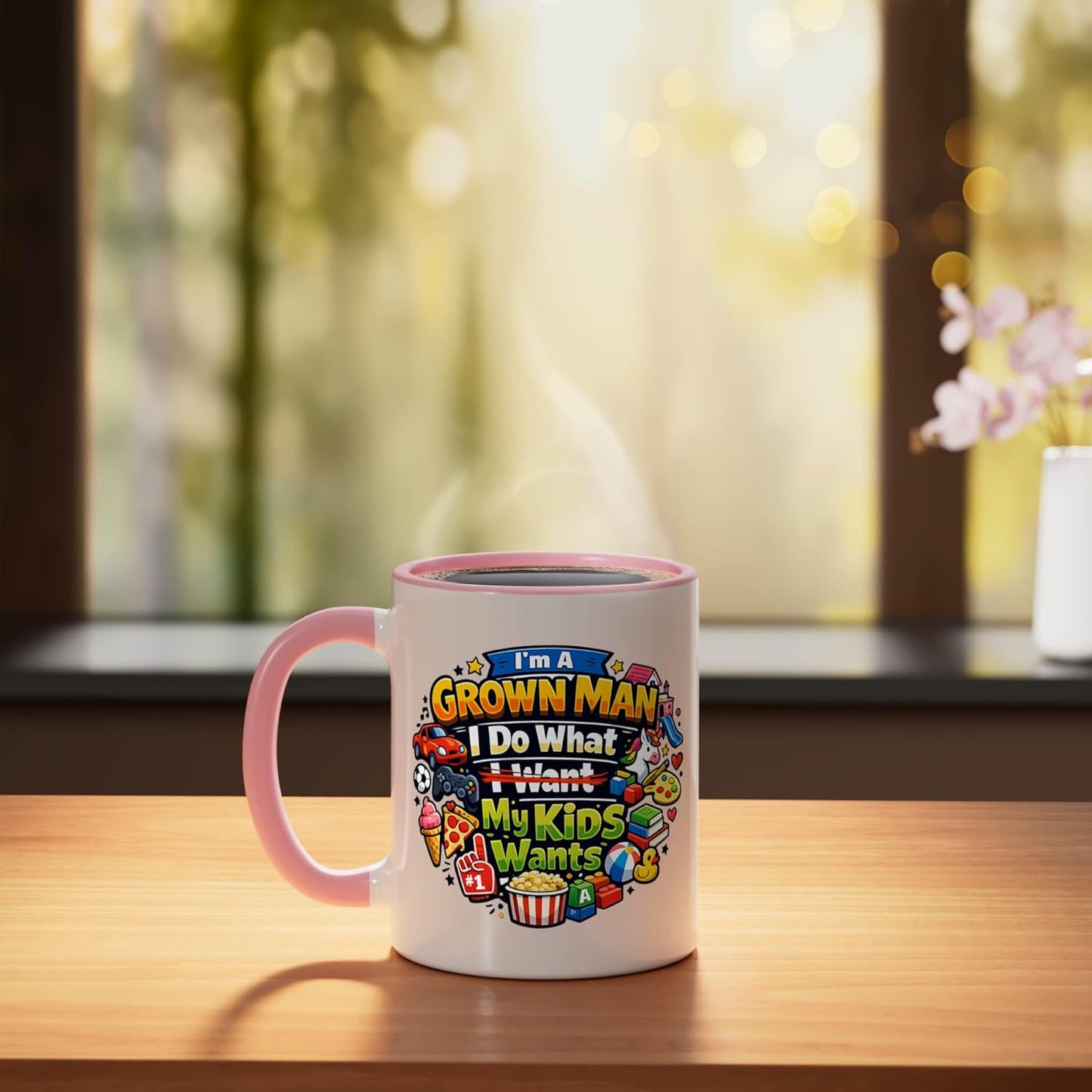Taza Cerámica Padre Humorística Rosa/Blanco