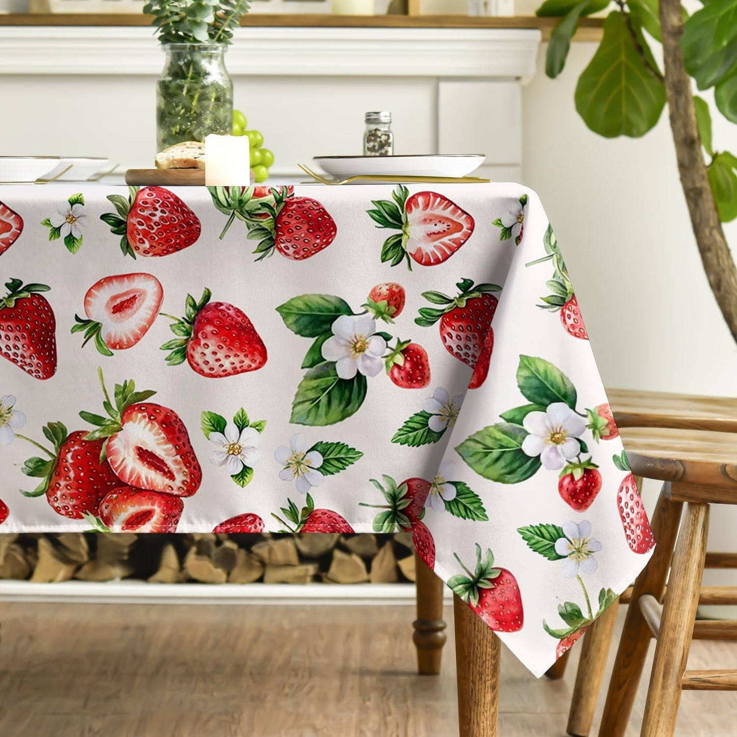 Mantel rectangular de verano 52x70 pulgadas color jazmín de fresa lavable