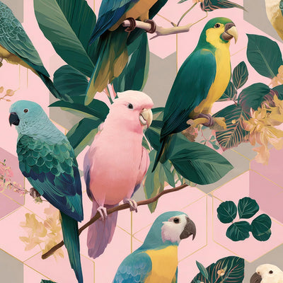 Papel tapiz loro tropical 17.5x120pulg diseño floral geométrico