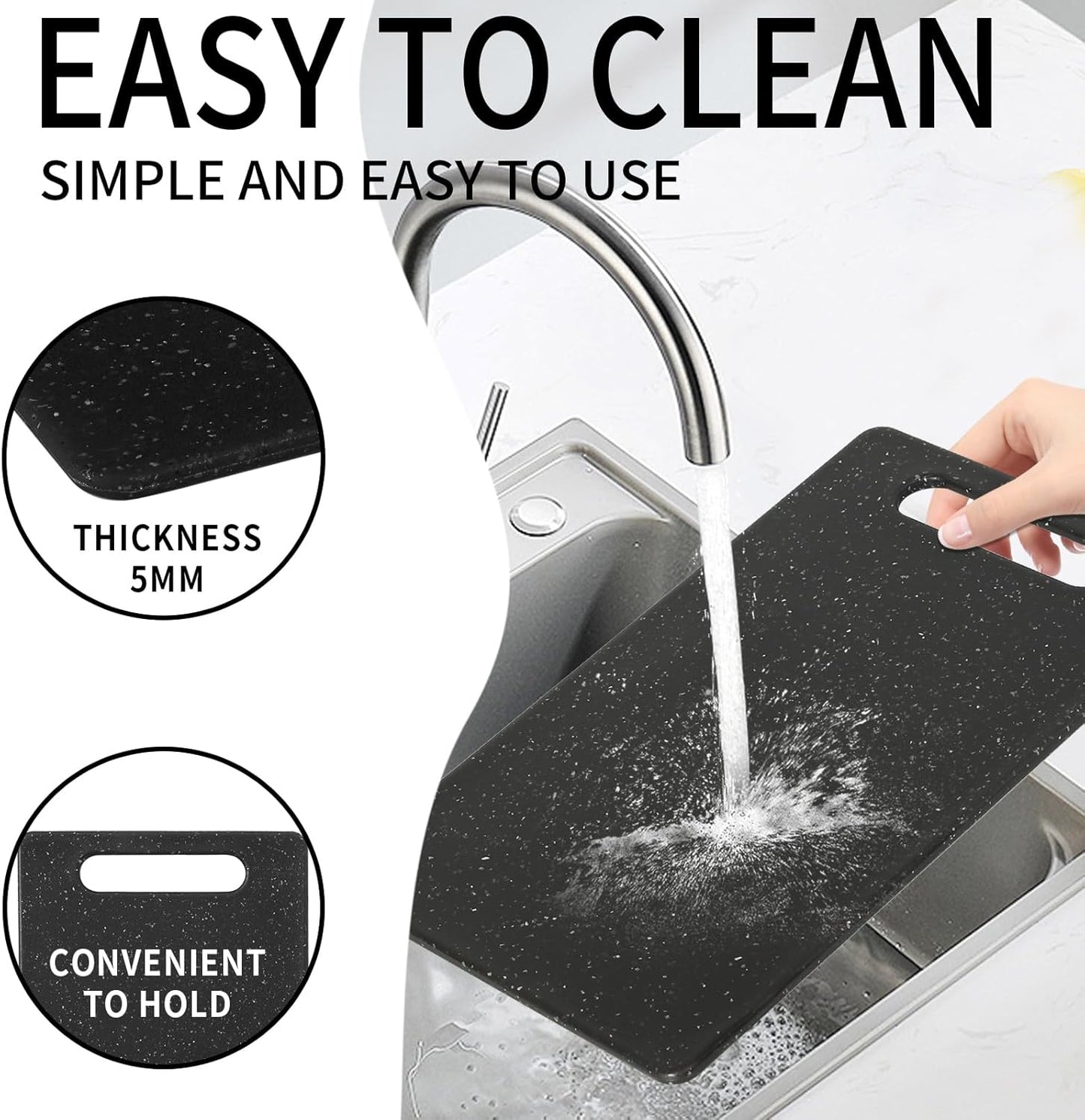 2 Tablas Cortar Plástico Granito Blanco Negro Fácil Agarre