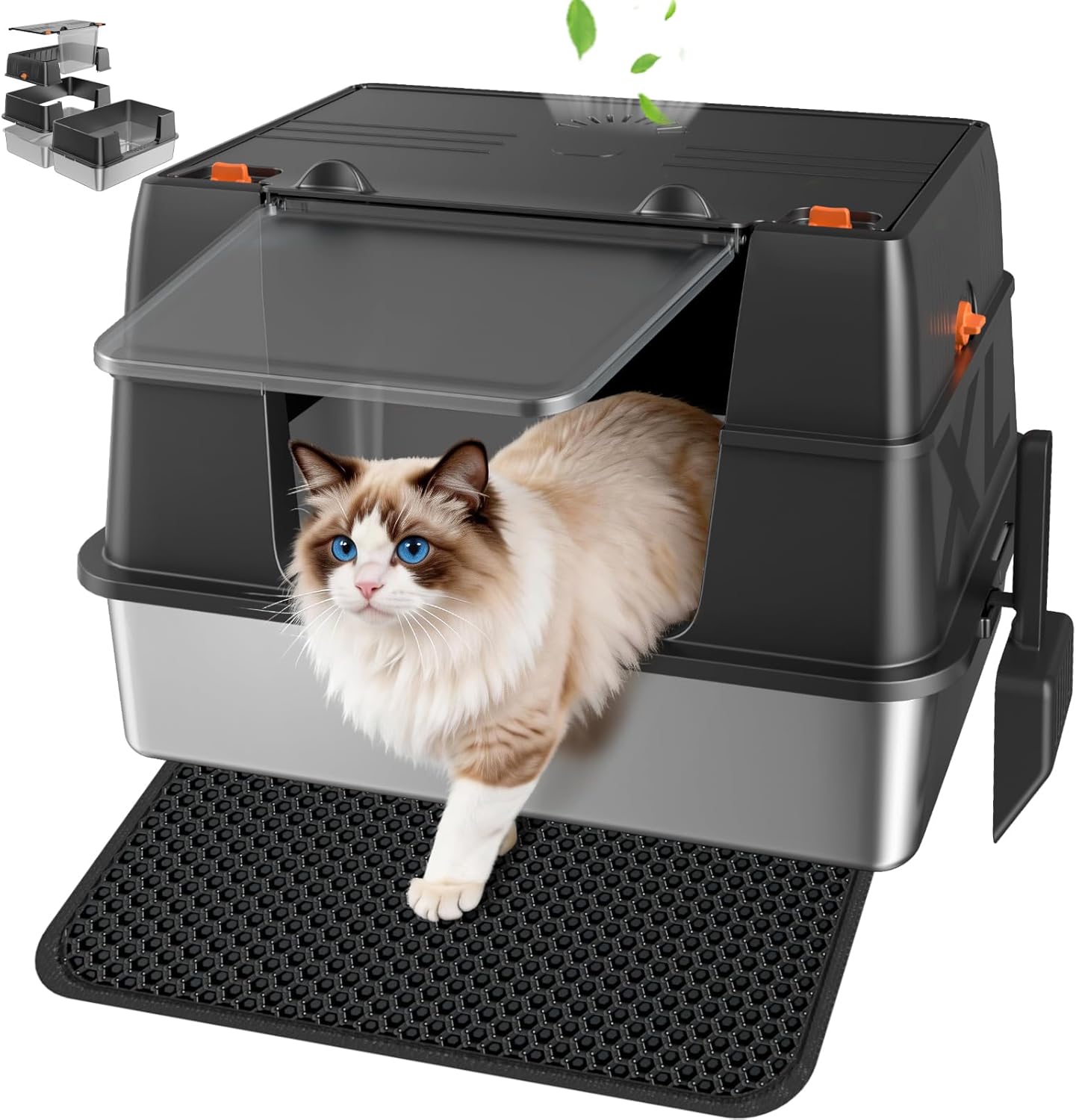 Caja arena acero inox con tapa lateral antiadherente sin olor