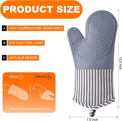 Guantes silicona cocina resistentes calor 500°F 13.5pulg gris