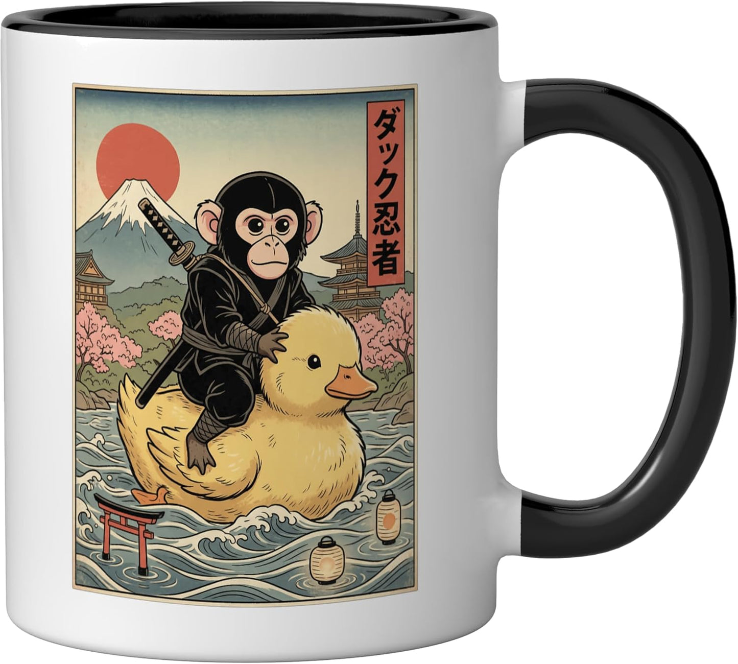 Taza cerámica artesanal japonesa estilo ukiyo-e Monkey Ninja