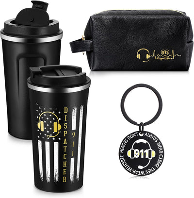 Set 3 Pzas Taza 17oz Acero Inox Bolsa Cuero Negro
