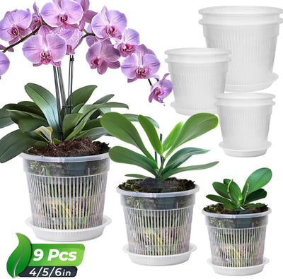 9 Macetas Orquídeas Plástico Transparente 4.3-6.3pulg