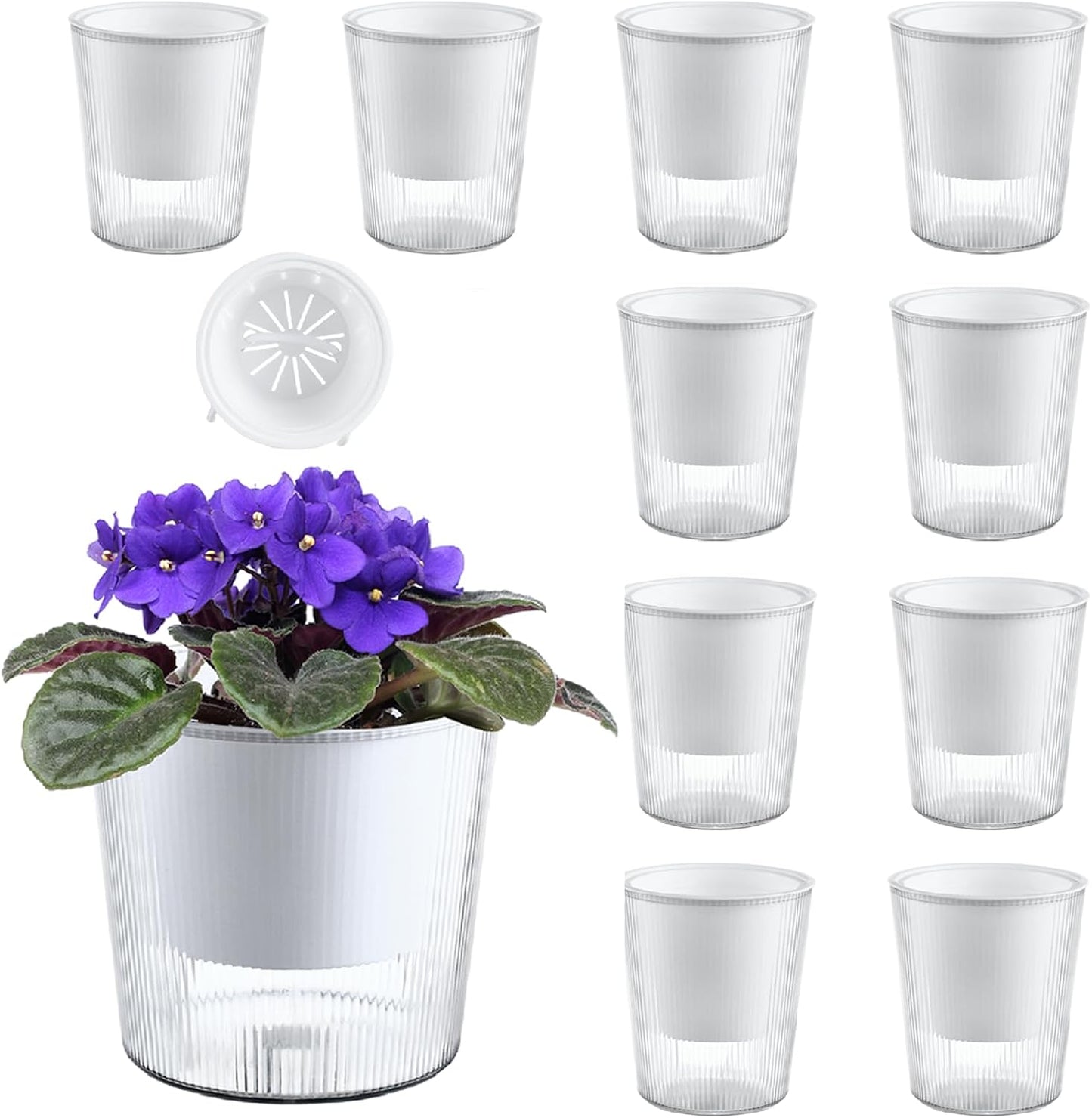 10 Macetas Transparentes Riego Automático 4.5pulg Orquídeas