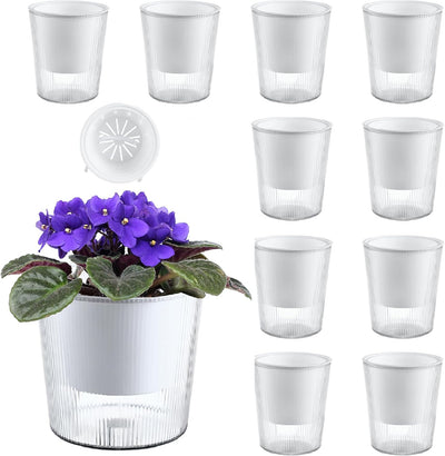 10 Macetas Transparentes Riego Automático 4.5pulg Orquídeas