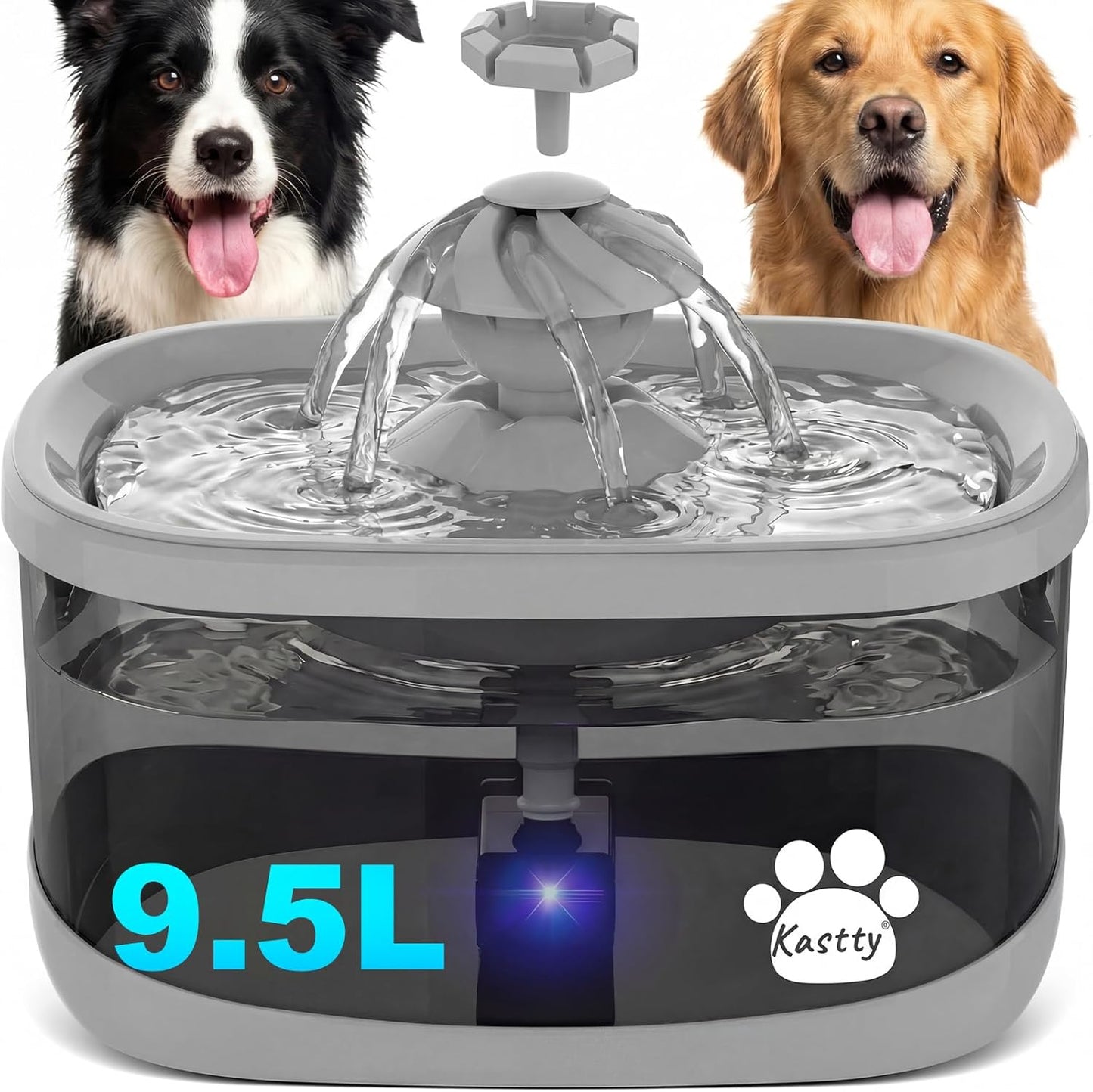 Fuente agua perros grandes 9.5L 2.5gal 3 modos LED gris